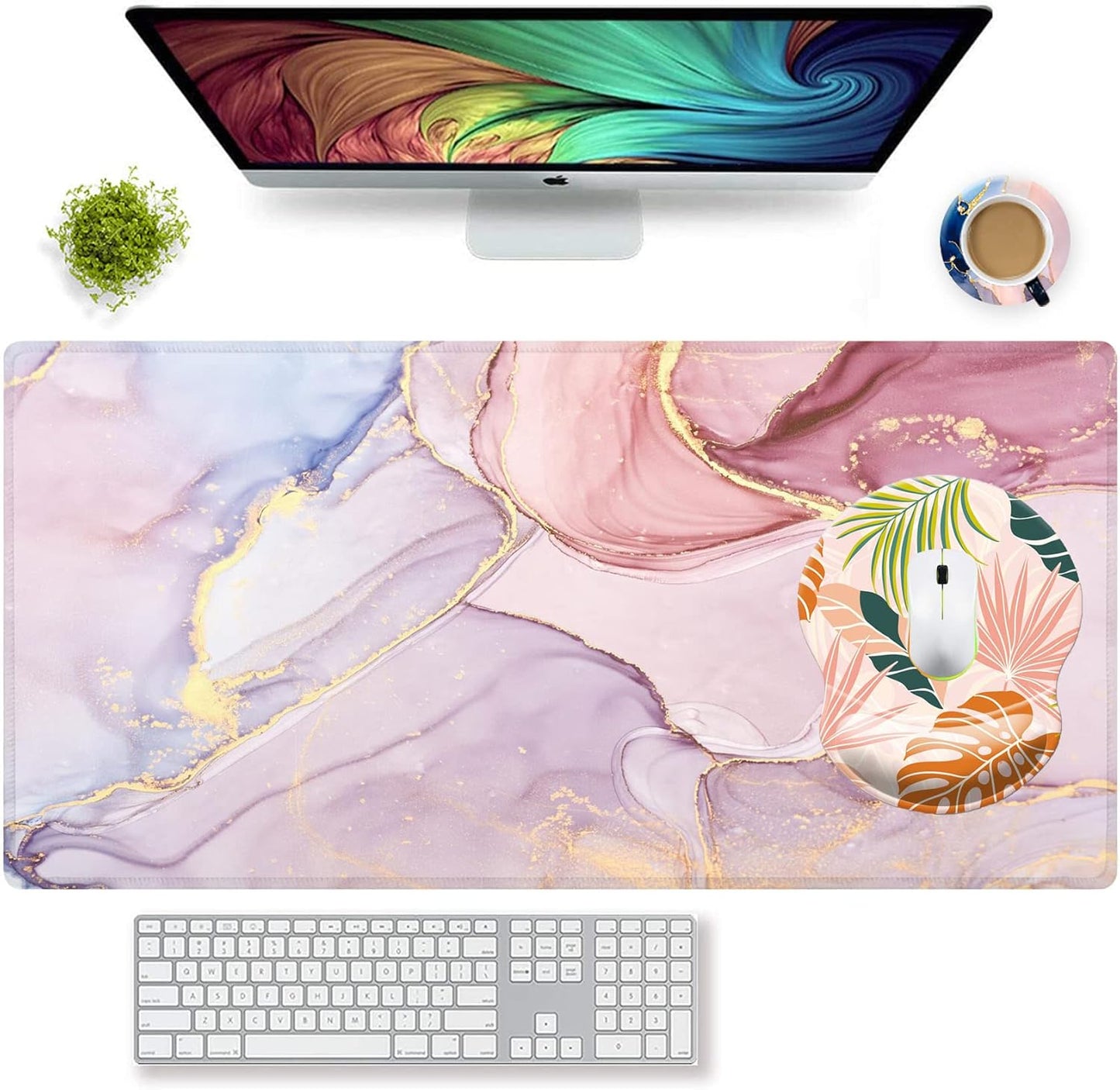 Large Gaming Mouse Pad Extended Mousepad Computer Keyboard Mouse Mat Desk Pad for Home Office Gaming Work (Pretty Pink Marble-M)