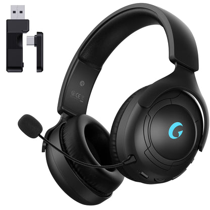 Wireless Gaming Headsets for PS5 PC Switch PC with Bluetooth 5.2, 2.4 Ghz USB Gaming Headphones with Detachable Noise Canceling Mic, 40H, 3.5Mm Wired for Xbox Series,Black