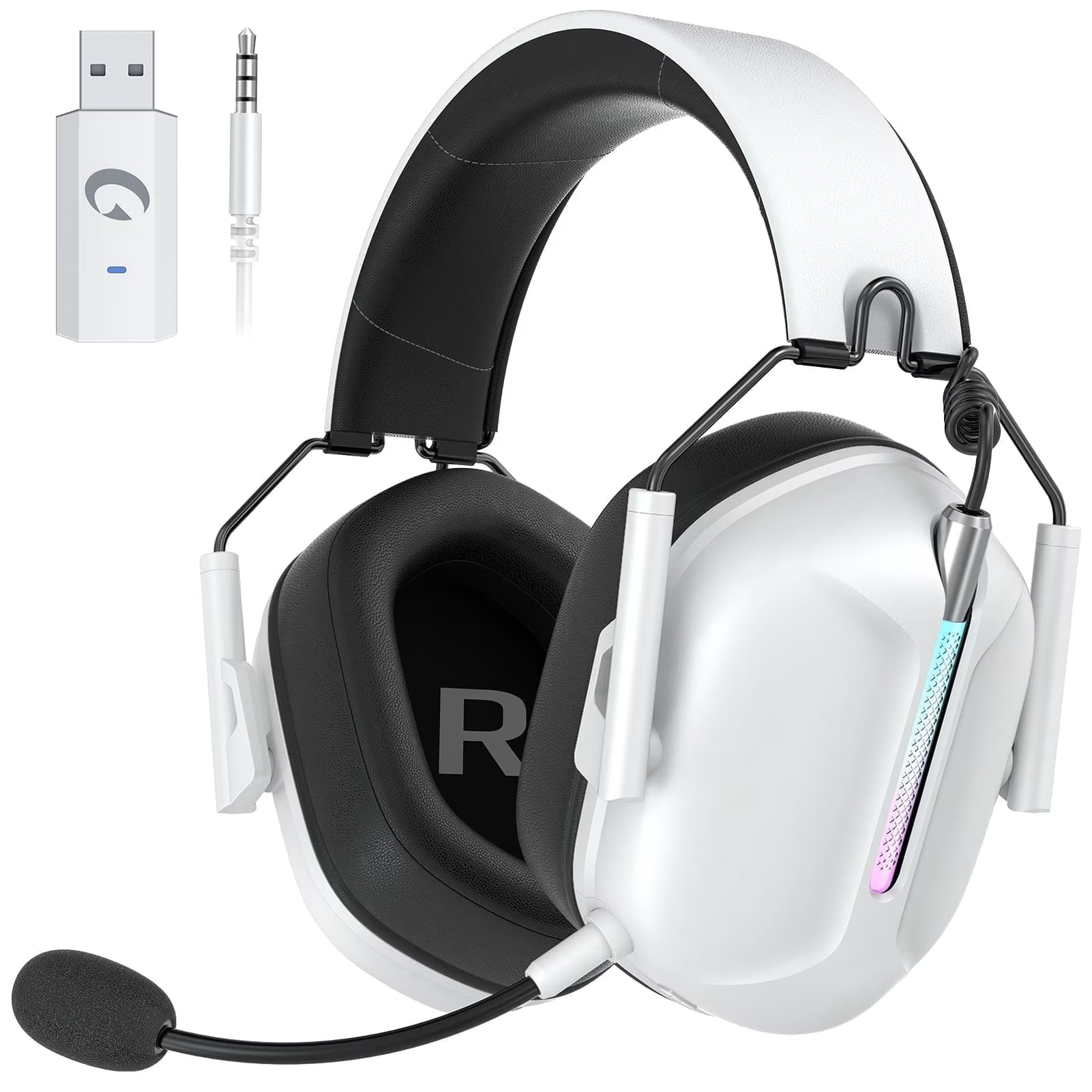 Wireless Gaming Headset Compatible for PS5 Switch PC Mac, 2.4 Ghz/Bluetooth 5.2 Gaming Headphones with Noise Cancelling Microphone 40+ Hours Battery Life,3.5Mm Wired for Xbox Series,White