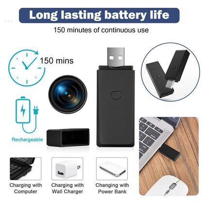 Mini Body Cam (64GB USB Flash Drive Style) – 1080P Security Video, Rechargeable Portable Surveillance Camera