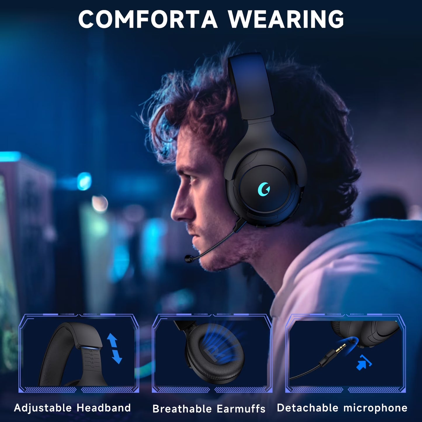 Wireless Gaming Headsets for PS5 PC Switch PC with Bluetooth 5.2, 2.4 Ghz USB Gaming Headphones with Detachable Noise Canceling Mic, 40H, 3.5Mm Wired for Xbox Series,Black