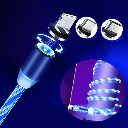 2A LED Flowing Light up Magnetic Fast Charger Cable for Iphone Type-C Micro USB