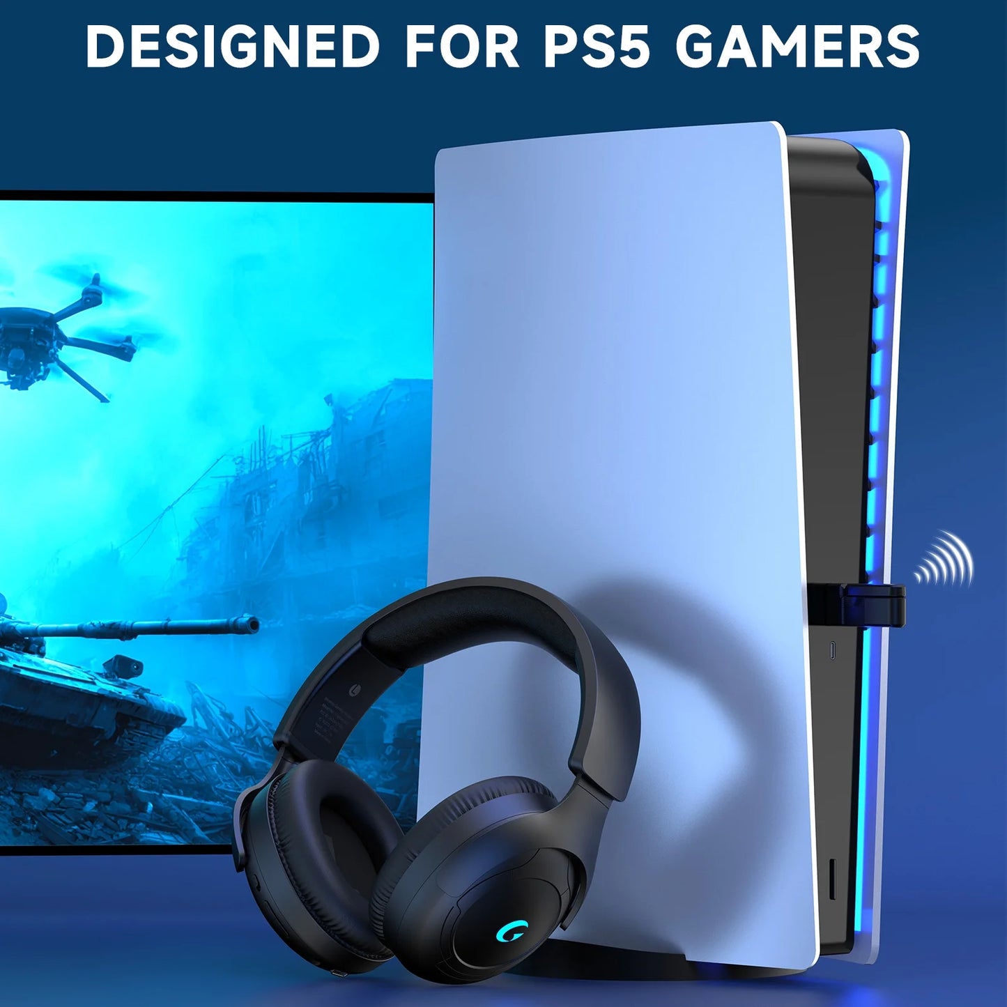 Wireless Gaming Headsets for PS5 PC Switch PC with Bluetooth 5.2, 2.4 Ghz USB Gaming Headphones with Detachable Noise Canceling Mic, 40H, 3.5Mm Wired for Xbox Series,Black