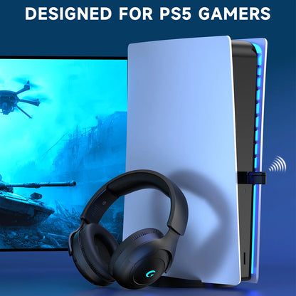 Wireless Gaming Headsets for PS5 PC Switch PC with Bluetooth 5.2, 2.4 Ghz USB Gaming Headphones with Detachable Noise Canceling Mic, 40H, 3.5Mm Wired for Xbox Series,Black