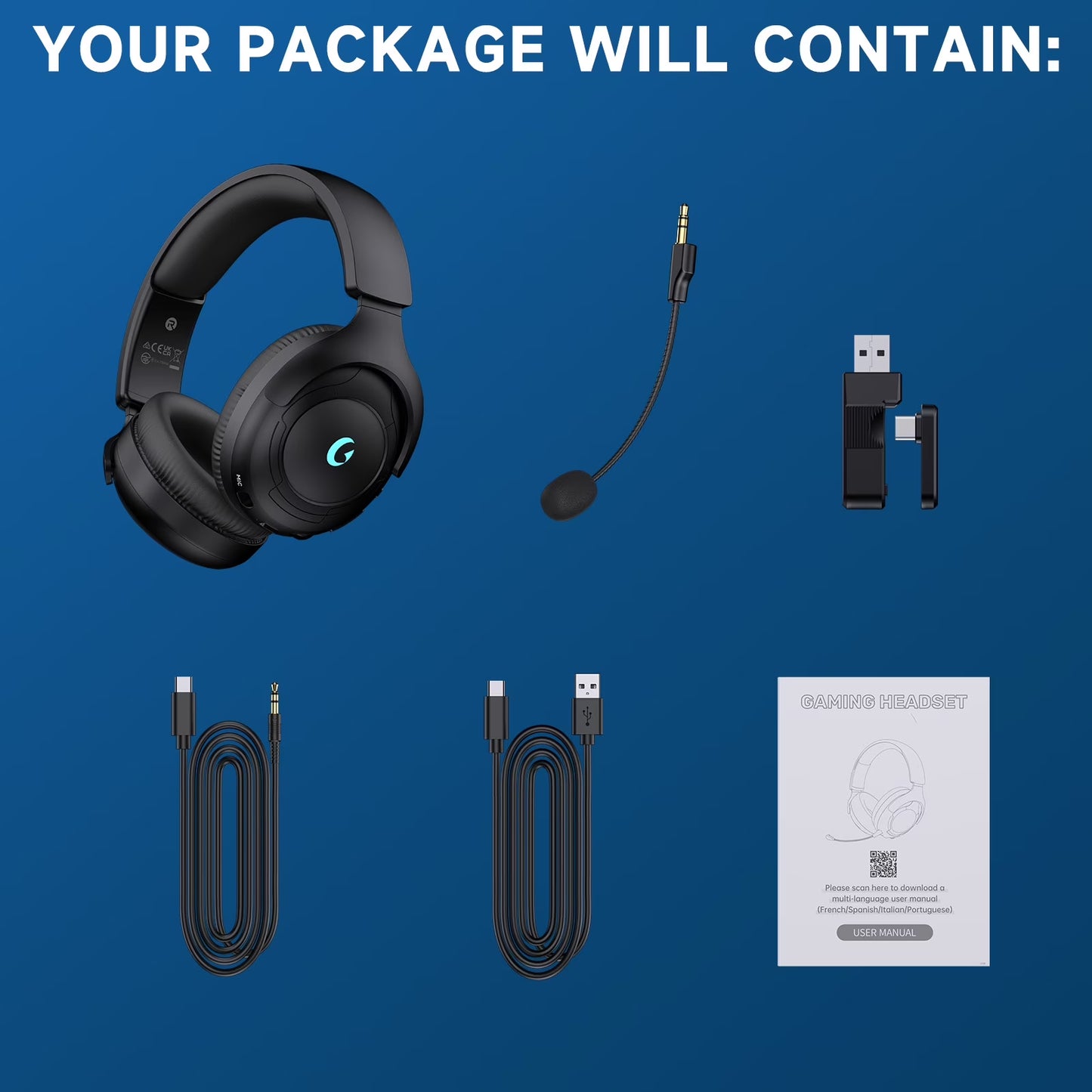 Wireless Gaming Headsets for PS5 PC Switch PC with Bluetooth 5.2, 2.4 Ghz USB Gaming Headphones with Detachable Noise Canceling Mic, 40H, 3.5Mm Wired for Xbox Series,Black