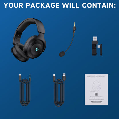 Wireless Gaming Headsets for PS5 PC Switch PC with Bluetooth 5.2, 2.4 Ghz USB Gaming Headphones with Detachable Noise Canceling Mic, 40H, 3.5Mm Wired for Xbox Series,Black