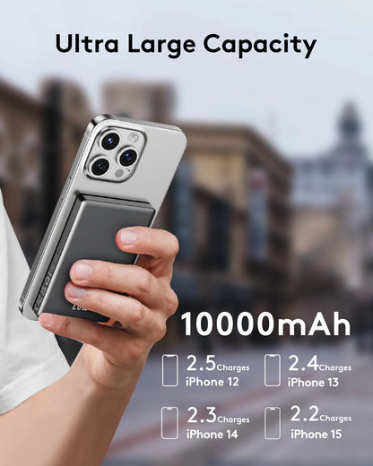 Magsafe Portable Charger, Ultra Slim 10000Mah Magnetic Power Bank, 20W PD Fast Charging Wireless Power Bank Compatible with Iphone 17/16/15/14/13 Pro Max, Black