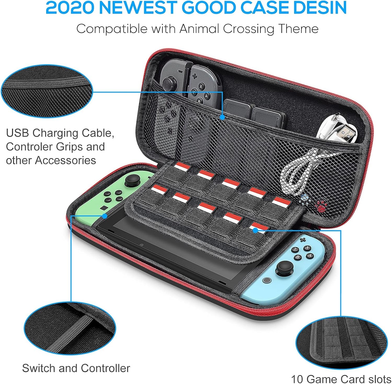 Switch Accessories Bundle -  12 in 1 Accessories Kit with Carrying Case, Screen Protector, Game Storage Case, Silicone Protective Case and Thumb Grip Cap Compatible with Joy-Con (Green)